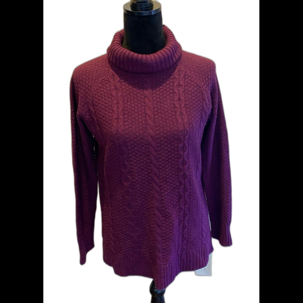 Faded Glory Sweater Turtleneck Cable Knit‎ Size Medium 8-10 Plum Purple Classic!